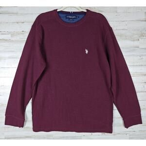 U.S. POLO ASSN. Men's Long Sleeve Thermal Burgundy Henley Shirt Crew Neck Sz XXL